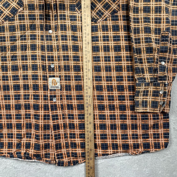 Bocomal Flame Resistant Shirt Mens 2XL Orange Plaid FR Work Pearl Snap Western - Picture 7 of 11